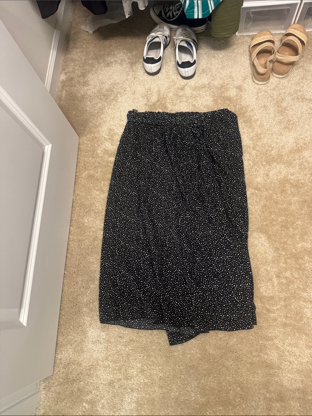 Black Polka Dot Midi Skirt